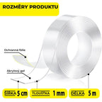 Banda dublu adeziva puternica cu Tehnologie Nano, Edman, Transparenta, Siliconica, Rezistenta la apa, Reutilizabila, Nu lasa urme, Grosime 1mm, Latime 5 cm, Lungime 5m