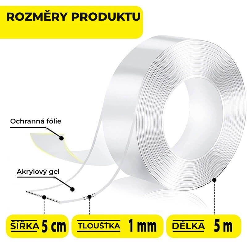 Banda dublu adeziva puternica cu Tehnologie Nano, Edman, Transparenta, Siliconica, Rezistenta la apa, Reutilizabila, Nu lasa urme, Grosime 1mm, Latime 5 cm, Lungime 5m