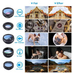 Set lentile 10 in 1 profesionale pentru telefoane si tablete Apexel DG10 - 10 in 1, prindere filet 17mm, Fisheye, Macro 15x, Wide, Telescope 2x, Kaleidoscope, CPL, Flow, Radial, Star, cu clip universal