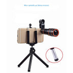 Set 4 in 1 lentile profesionale smartphone Apexel APL-HS12XDG3ZJ, prindere filet 17mm, Obiectiv zoom 12x, Fisheye, Macro, Wide, Mini trepied pentru telefoane, cu clema de prindere inclusa