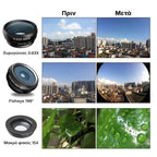 Set 4 in 1 lentile profesionale smartphone Apexel APL-HS12XDG3ZJ, prindere filet 17mm, Obiectiv zoom 12x, Fisheye, Macro, Wide, Mini trepied pentru telefoane, cu clema de prindere inclusa