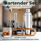 Set-de-Barman-pentru-bauturi-Edman-suport-din-bambus-Shaker-Cobbler-550-ml-10-Piese-Otel-Inoxidabil-Argintiu