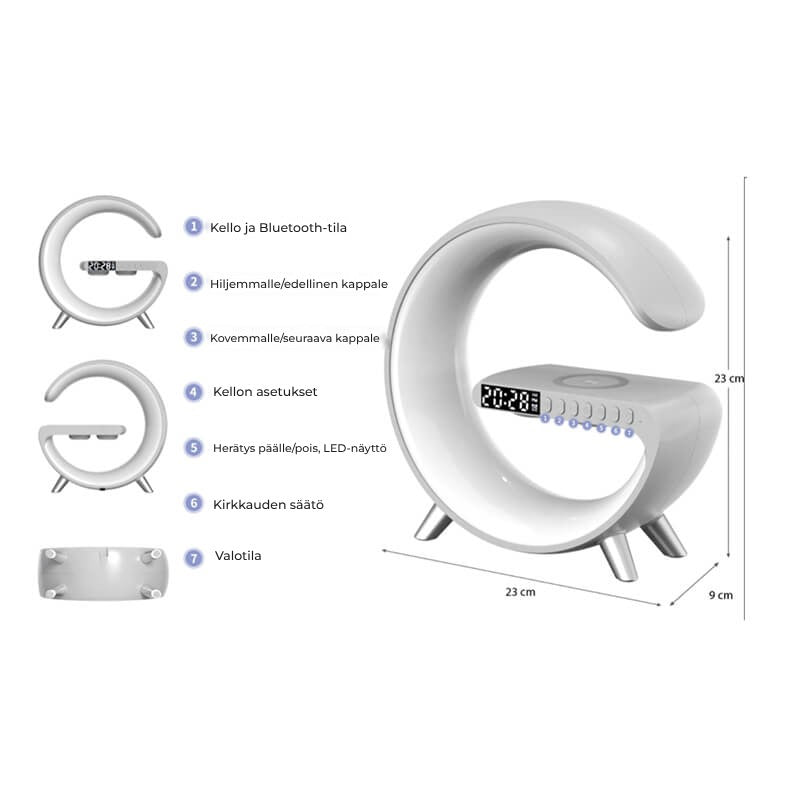 Lampa inteligenta Edman RGB, cu incarcare rapida, fara fir, difuzoare, afisaj digital, alarma, control prin aplicatie, Gri