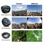 Set 4 in 1 lentile profesionale smartphone Apexel APL-HS12XDG3ZJ, prindere filet 17mm, Obiectiv zoom 12x, Fisheye, Macro, Wide, Mini trepied pentru telefoane, cu clema de prindere inclusa