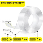 Banda dublu adeziva puternica cu Tehnologie Nano, Edman, Transparenta, Siliconica, Rezistenta la apa, Reutilizabila, Nu lasa urme, Grosime 1mm, Latime 5 cm, Lungime 5m