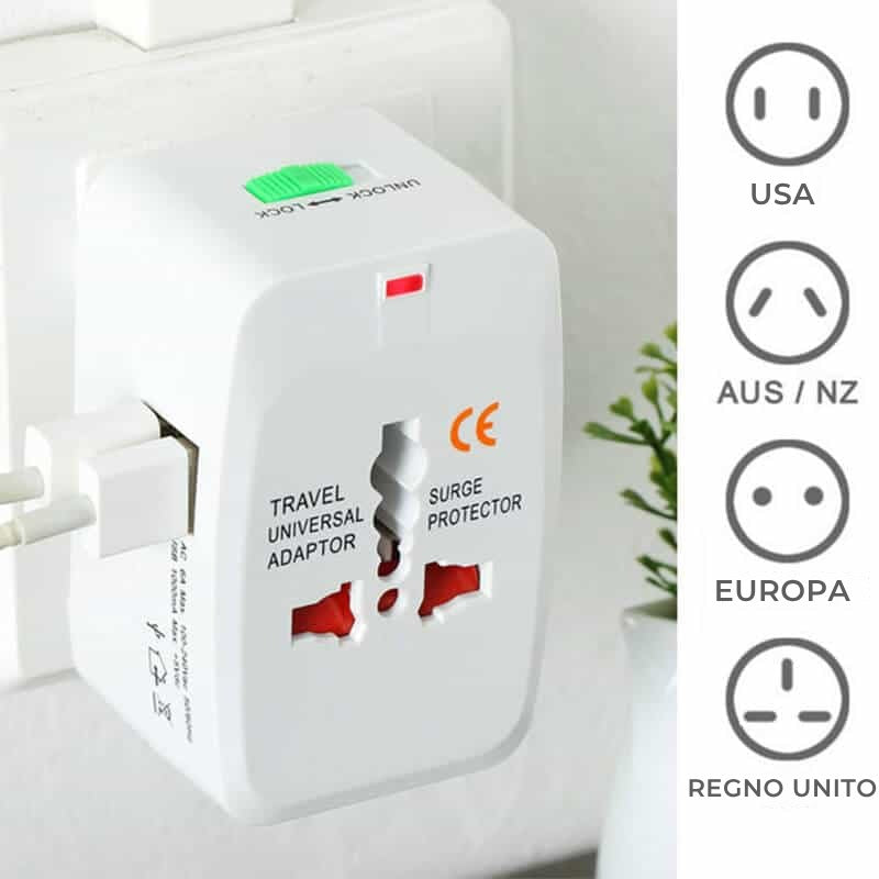 Adaptor incarcator convertor priza universal international de calatorie All in One pentru EU, US, UK, AU, AUS, alb