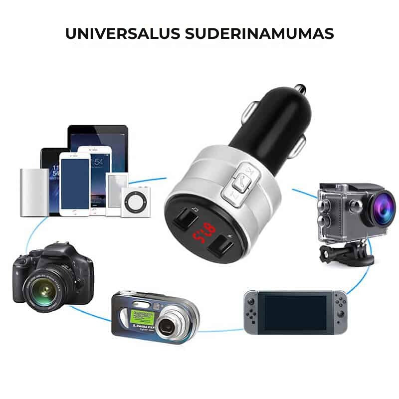 Adaptor Car Kit FM handsfree Edman BK04, Bluetooth 5.0, 2xUSB, Gri