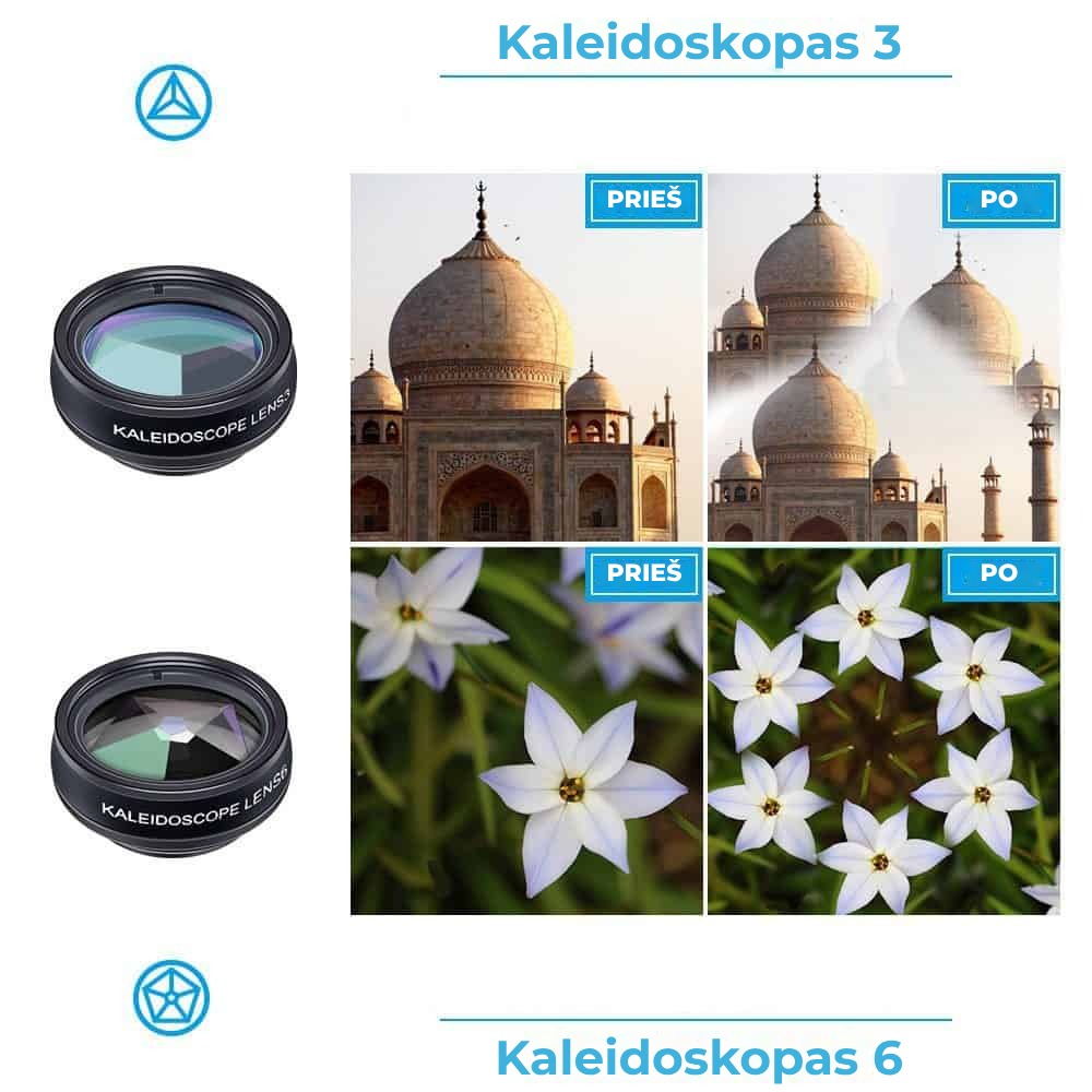Set lentile 10 in 1 profesionale pentru telefoane si tablete Apexel DG10 - 10 in 1, prindere filet 17mm, Fisheye, Macro 15x, Wide, Telescope 2x, Kaleidoscope, CPL, Flow, Radial, Star, cu clip universal