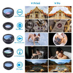Set lentile 10 in 1 profesionale pentru telefoane si tablete Apexel DG10 - 10 in 1, prindere filet 17mm, Fisheye, Macro 15x, Wide, Telescope 2x, Kaleidoscope, CPL, Flow, Radial, Star, cu clip universal