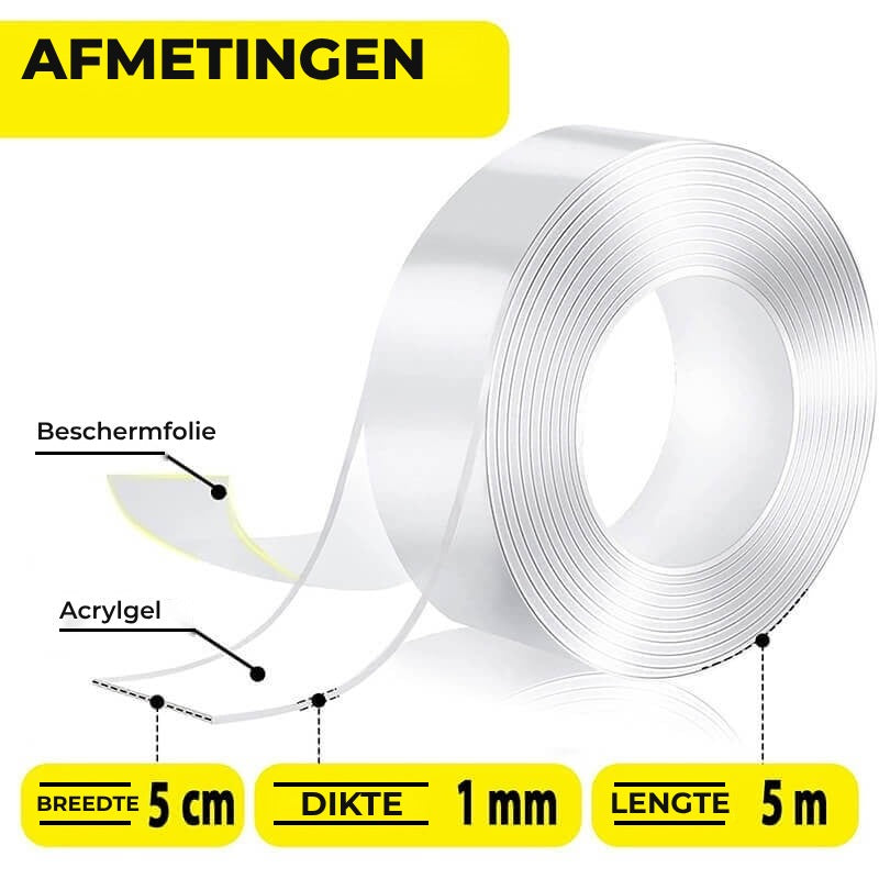 Banda dublu adeziva puternica cu Tehnologie Nano, Edman, Transparenta, Siliconica, Rezistenta la apa, Reutilizabila, Nu lasa urme, Grosime 1mm, Latime 5 cm, Lungime 5m