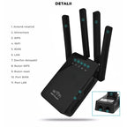 Amplificator de Semnal Wireless Edman, Range Extender Retea WIFI, Retea 2,4GHz, Viteza 300Mbs, 4 Antene, Slot LAN, Compatibil cu 3G / 4G / 5G, Raza de actiune pana la 300M, Negru