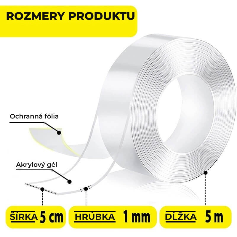 Banda dublu adeziva puternica cu Tehnologie Nano, Edman, Transparenta, Siliconica, Rezistenta la apa, Reutilizabila, Nu lasa urme, Grosime 1mm, Latime 5 cm, Lungime 5m