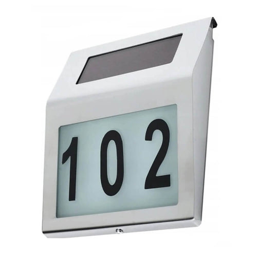Edman solar LED house number light, water resistant, metal, Silver