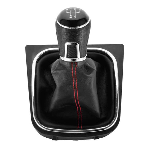 MOTOR10 gear shift boot with knob, red stitching, for VW Golf 5, Golf 6, Jetta, Scirocco, 5-speed