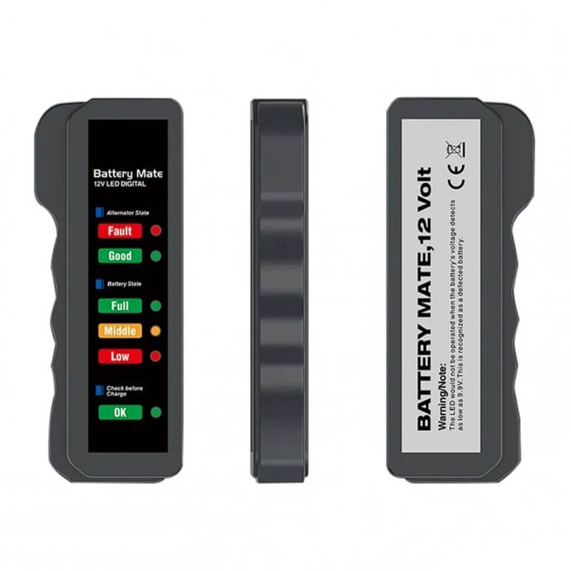 Mini tester LED pentru baterie auto moto si alternator MOTOR10 cu alimentare 12V, Gri