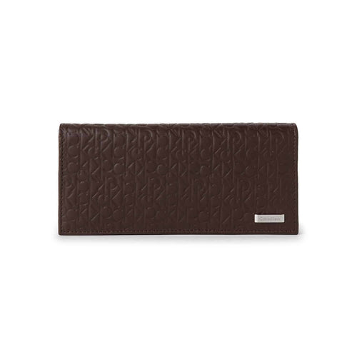 Calvin Klein Brown Embossed Logo Secretary wallet, leather, Brown