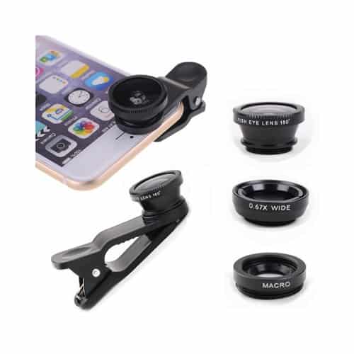 Kit Lentile Foto 3-in-1 Fisheye Edman, Wide Angle si Macro pentru telefon/tableta, Negru