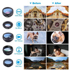Set lentile 10 in 1 profesionale pentru telefoane si tablete Apexel DG10 - 10 in 1, prindere filet 17mm, Fisheye, Macro 15x, Wide, Telescope 2x, Kaleidoscope, CPL, Flow, Radial, Star, cu clip universal