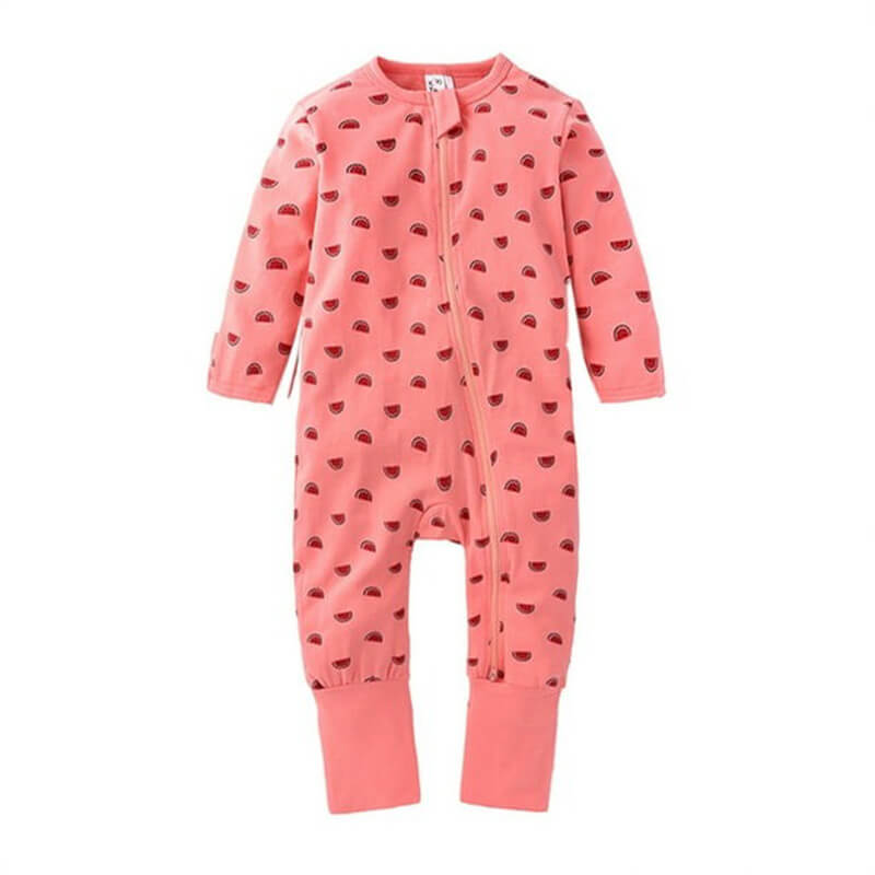 Salopeta pijama Edman bebe/copii Watermelon cu maneca lunga, fermoar reversibil, bumbac, 6-12 luni, Roz deschis