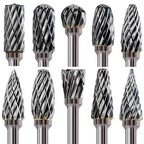 Set 10 freze din carbura de tungsten Edman pentru prelucrarea lemnului, ceramicii, pietrei si metalului, Argintiu