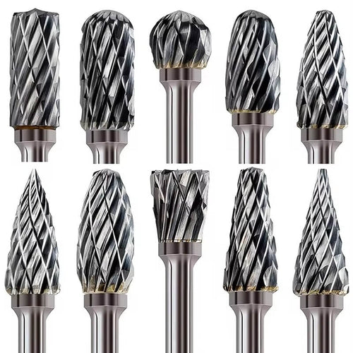 Edman set of 10 tungsten carbide burrs for wood, ceramic, stone and metal, Silver