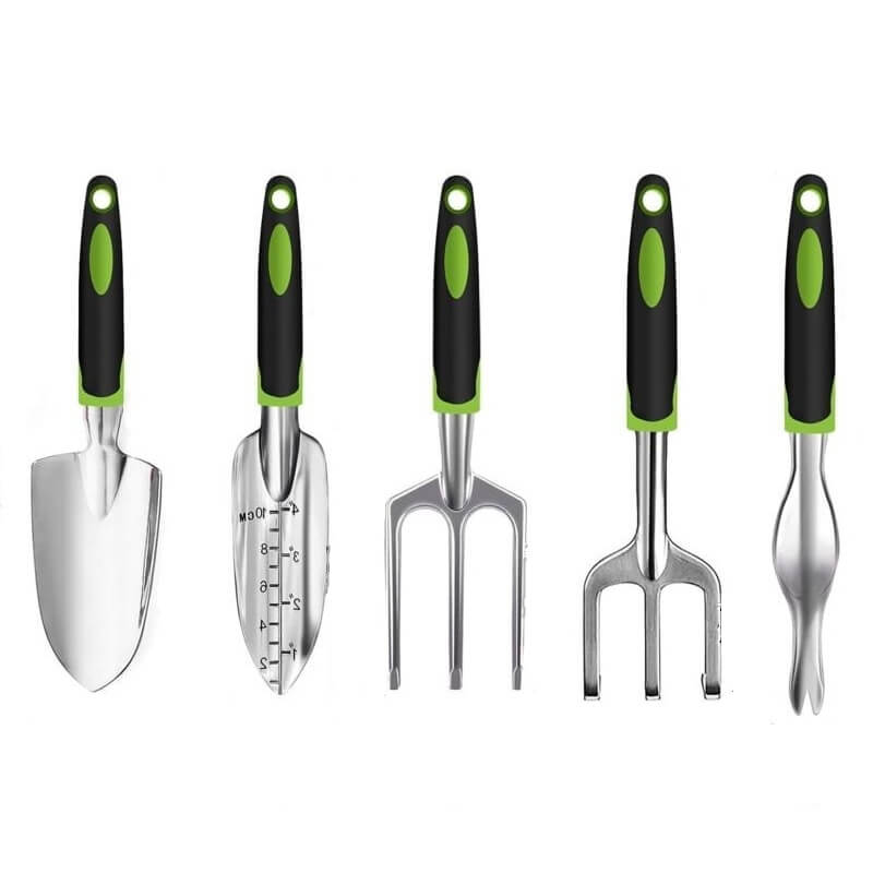 Set de gradinarit Edman 5 piese, otel inoxidabil, Negru/Verde