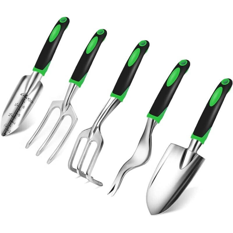 Set de gradinarit Edman 5 piese, otel inoxidabil, Negru/Verde