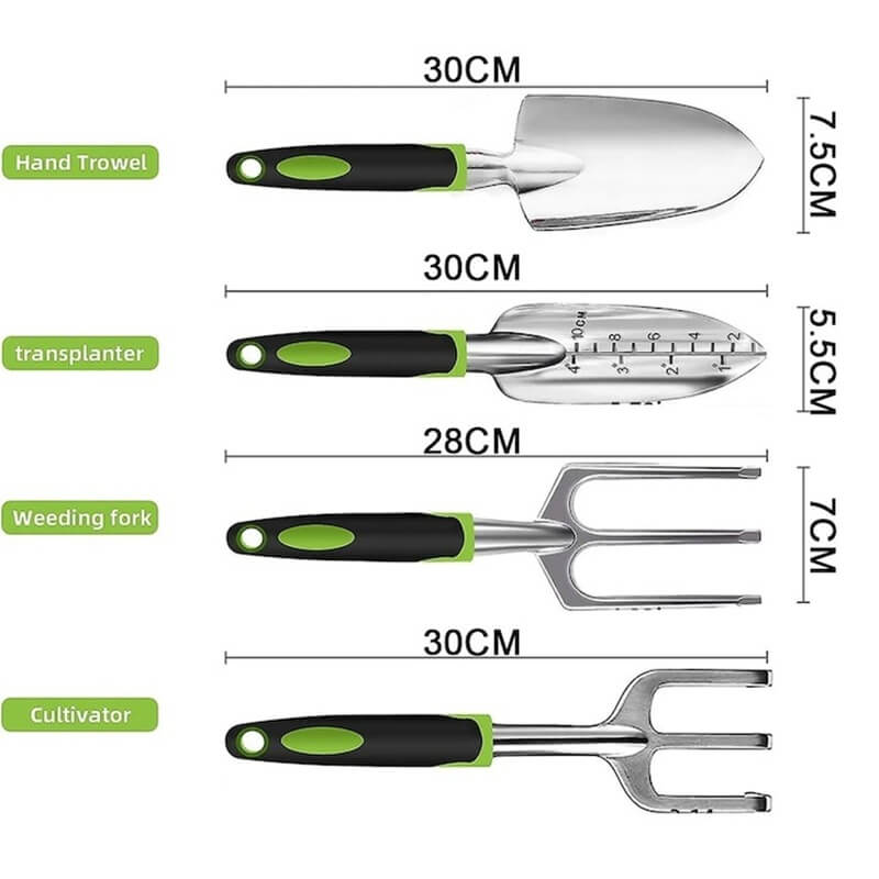 Set de gradinarit Edman 5 piese, otel inoxidabil, Negru/Verde
