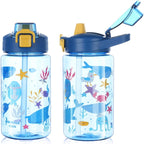 Sticla apa pentru copii Edman 600ml, rezistenta la scurgeri, model balena, Albastru
