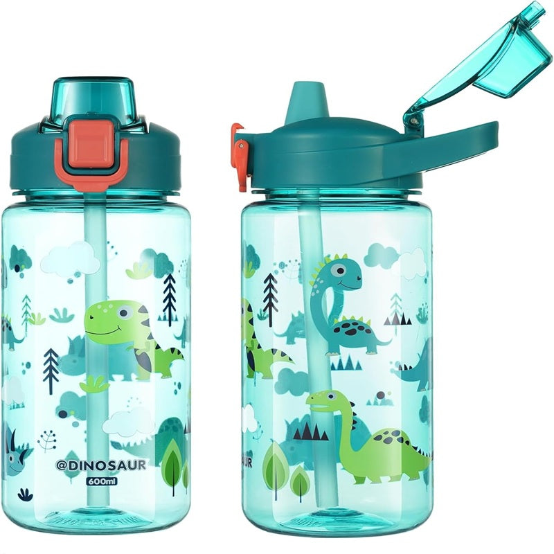 Sticla apa pentru copii Edman 600ml, rezistenta la scurgeri, model dinozaur, Verde