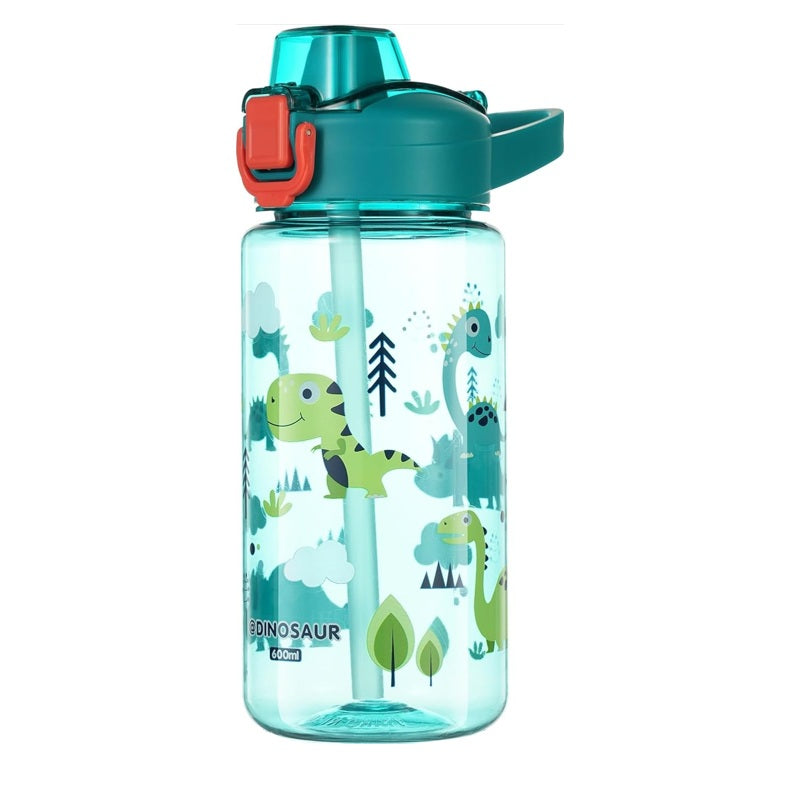 Sticla apa pentru copii Edman 600ml, rezistenta la scurgeri, model dinozaur, Verde