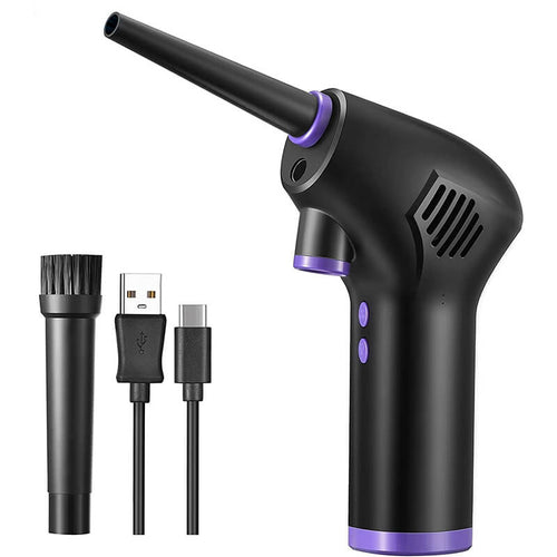 Edman cordless air duster for removing dust from PC, air conditioner, keyboard, blinds, sofa, phone, camera lens, two nozzle types, LED light, Black