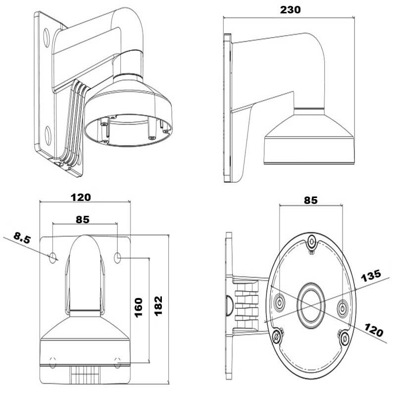 Suport aluminiu Edman pentru montaj camere supraveghere tip dome exterioare waterproof, Alb